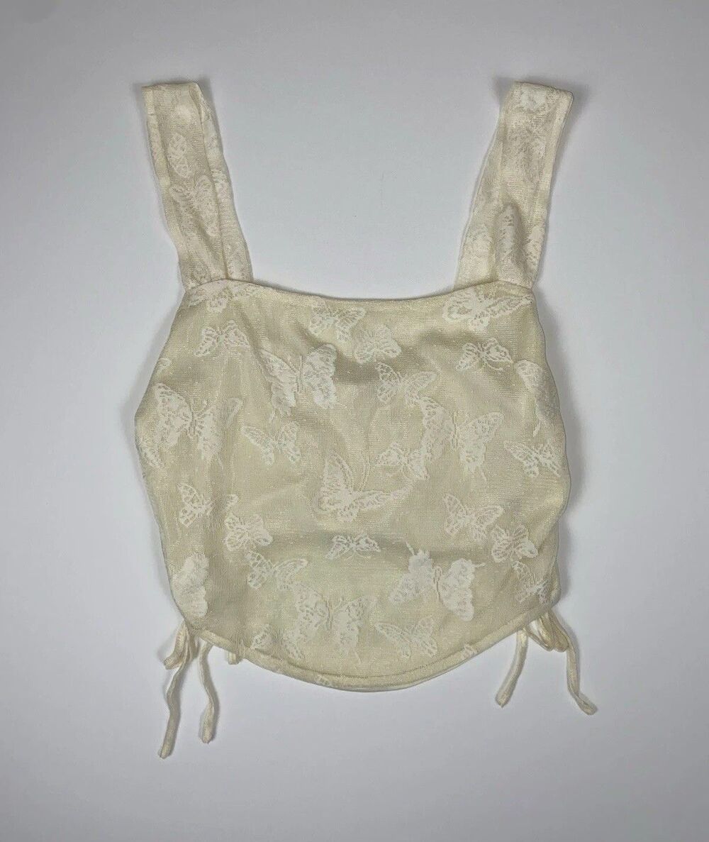 Beige Lace Butterfly Demi Bustier Top Hook & Eye,